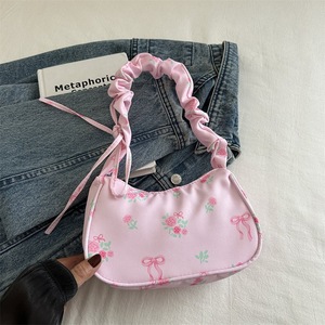 <b>Large</b> Capacity Single Shoulder Floral <b>Bag</b> Autumn Pleated Underarm Sweet <b>Drawstring</b> Polyester <b>Bag</b> D-013 - Product Image 6