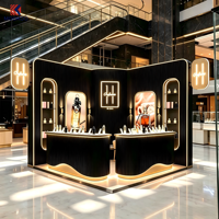 Kiosque de parfums de luxe pour centre commercial, stand de parfums d'angle avec éclairage LED, comptoir d'exposition incurvé, logo de marque personnalisé, kiosque de vente de parfums