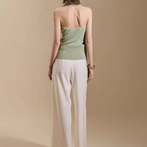 Nuevo Top Corto de Moda Coreana para Mujer, Casual de Verano, Tejido, de un Solo Hombro, Sin Espalda, Sin Mangas, Ajustado, con Pañuelo - Product Image 4