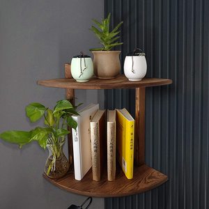 Wooden Corner Shelf 2 Tier <b>Wall</b> Mounted <b>Desk</b> Storage Rack For Plants Books Organization - Product Image 1