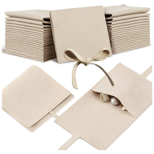 8x8 cm Small Jewelry <b>Gift</b> Packaging Bags Luxury Microfiber Jewelry Pouch With <b>Bow</b> Tie for Bracelet Necklace With String Divider - Product Image 1