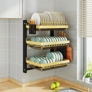 رف تخزين أطباق من الفولاذ يُثبت على سطح الطاولة مع تصريف، رف معلق على الحائط لتنظيم المطبخ وتخزين الأطباق وأدوات المائدة - Product Image 2