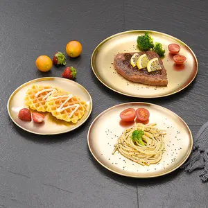 韓国のステンレス鋼バーベキュープレート黄金の厚板バーベキュープレート鋼食品サービングトレイ