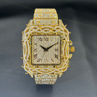 Jam Tangan Pria Fashion Mewah Emas Persegi Berlian Full Sky Star Jam Tangan Pria Model Baru Skeleton Bunga Quartz 2025
