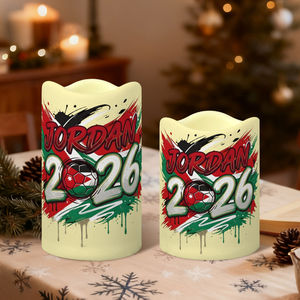 ชุดเทียน LED ตกแต่งสำหรับแฟนฟุตบอลจอร์แดน 3 ชิ้น ขอบหยัก ลายธีมการแข่งขันปี 2026 ไม่มีเปลวไฟ พร้อมรีโมท - Product Image 3