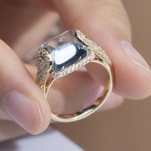 MSR-1333 18K vàng tùy chỉnh phòng thí nghiệm phát triển thạch anh khói và phòng thí nghiệm phát triển Aquamarine Vòng Đơn Độc - Product Image 6