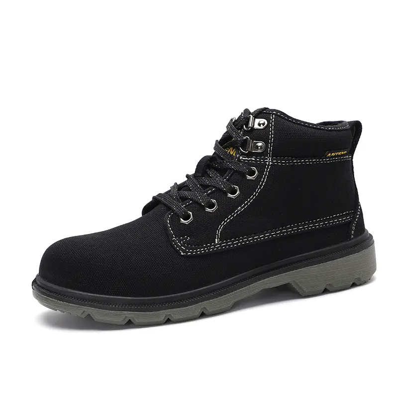 New Arrival Canvas Upper S1 Safety Shoes Steel Toe Work Boots Construction Black For Men