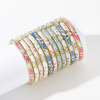 Bracelet jonc vintage chinois en émail cloisonné pour femme, motif fleur de pivoine, en alliage, manchette ouverte, style rétro bohème, empilable, cadeau bijou