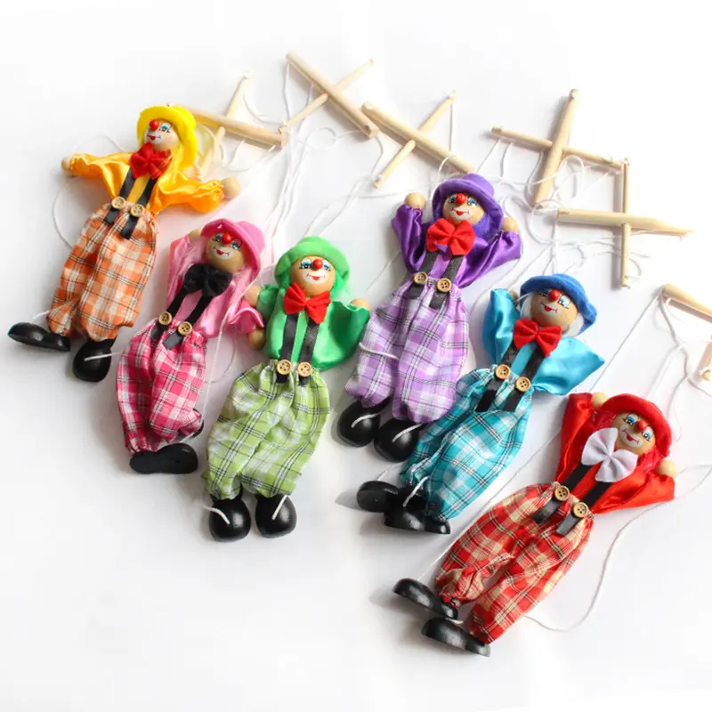 재미있는 빈티지 다채로운 풀 문자열 인형 광대 나무 마리오네트 공예 장난감 공동 활동 인형 어린이 선물