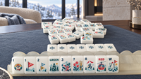 Jeu de Mahjong Américain de Luxe avec Tuiles de Noël, Thème Hiver Ski et Ours Polaire, Gravé sur Mesure, pour Soirée de Jeu, Fête en Cabane et Cadeau