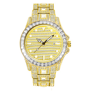 Reloj de Pulsera de Cuarzo para Hombre, Diseño Moderno y Elegante, Chapado en Oro y Plata, con Diamantes de Laboratorio en Forma de Baguette, Estilo Arcoíris - Product Image 1