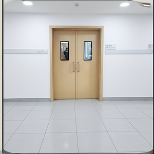 Porte battante manuelle en acier au design tropical moderne avec ferme-porte et finition verre pour usage intérieur et extérieur en milieu hospitalier - Product Image 1