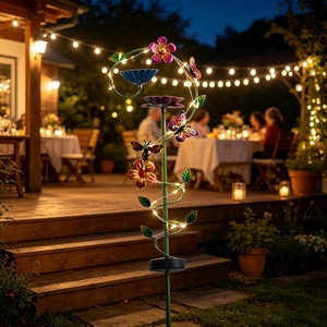 Mangeoire à oiseaux <span class=keywords><strong>solaire</strong></span> en fer forgé transfrontalière, lampe à piquer dans le sol, décoration de jardin et de cour, aménagement paysager, pelouse - Product Image 4