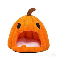 Lit pour chat en tissu motif citrouille d'Halloween, style fermé, chaud, pour chats et chiens, utilisation intérieure, article pour animaux de compagnie toutes saisons