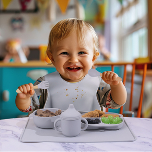 Vajilla portátil de viaje sin Bpa de grado alimenticio para bebés, plato de succión de silicona, cuenco moderno para niños, juego de alimentación de silicona para bebés - Product Image 6