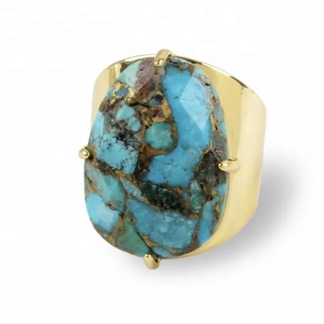 LS-A746 модные натуральный камень бирюзовый кольцо из белого золота кольцо в форме яйца, кольцо на палец, мульти-тип камней оптовые ювелирные изделия для мужчин