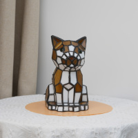   Lampe de table petite, veilleuse créative en vitrail motif chat, lampe décorative pour restaurant, bar, chambre d'enfant