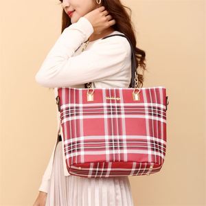 2025 High Quality Women PU Tote 6-Piece Bag Durable Zipper <b>Large</b> Capacity Plaid Handbag Sling Bag <b>Purse</b> Set - Product Image 3