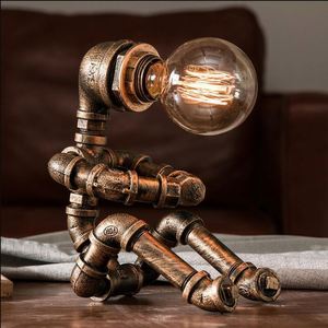 Creative Robot Style Desk <b>Lamp</b> Vintage Industrial Water Pipe Light for Bedside <b>Table</b> Nightstand Bar Restaurant Cafe - Product Image 2