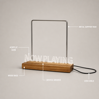 Support de présentation de disques vinyles en bois avec base en acrylique et éclairage LED USB rectangulaire, design contemporain