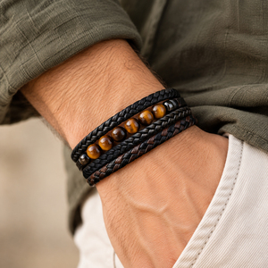 Nouveau bracelet en acier inoxydable tressé à quatre couches avec pierre œil de tigre jaune naturelle unisexe Dream Classic pour anniversaire - Product Image 2