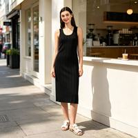 Robe Courte Décontractée d'Été pour Femme, Sans Manches, en Maille Côtelée, Col U, Fente Latérale Droite, Style Débardeur – Grande Vente