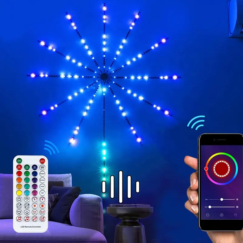 2022ホリデー花火LEDストリップライトRGBミュージックコントロール流星常夜灯装飾新年部屋の装飾ランプ家庭用