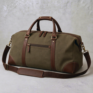 Vintage Waxed Canvas Genuine <b>Leather</b> Travel <b>Bag</b> Wholesale Large Capacity Weekender Duffel <b>Overnight</b> Luggage LCTB-0165 - Product Image 1
