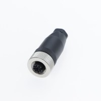 Connecteur industriel M12 circulaire aviation femelle droit à assembler sur site, câblage par vis, 2 broches, câblage personnalisé