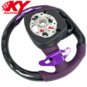 Volante personalizado de fibra de carbono y cuero morado con levas de cambio moradas para Audi A4 A5 A6 A7 S3 S4 S5 S6 S8 RS3 RS4 RS7 - Product Image 3