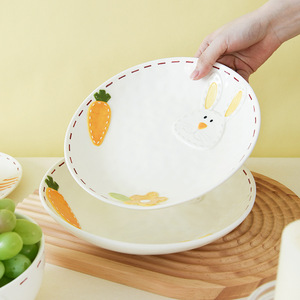 Plato de cerámica con diseño de conejo de dibujos animados, plato para verduras, plato plano occidental en relieve, plato de desayuno - Product Image 5