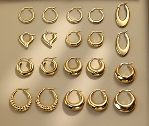 Wholesale Custom Waterproof Women Jewelry <strong>Earrings</strong> Stainless Steel 18k Gold Plated Non Tarnish <strong>Chunky</strong> huggies Hoop <strong>Earrings</strong> - Product Image 6