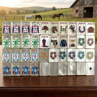 Ensemble de Mahjong Équestre Américain Rose de Luxe, Mahjong sur le Thème du Cheval, Tuiles Roses en Forme de Selle, Cadeau pour les Amateurs d'Équitation, Divertissement