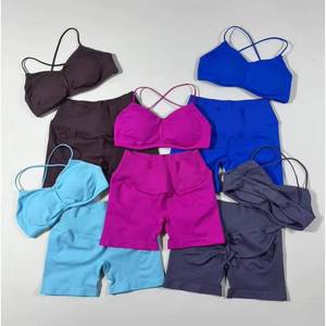 OEM Seamless V Cut Waist Scrunch Butt Biker Shorts Suit <b>Women</b> Sports Bra Arm Sleeves Tight Running Fitness Yoga <b>Leggings</b> Set - Product Image 4