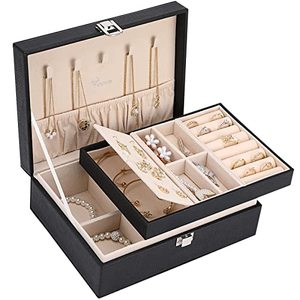 Black Jewelry Box Organizer Storage Case Jewellery Holder with Removable Tray for Necklace Earrings Rings Bracelets Gift