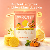 Tampons nettoyants à l'acide kojique et au curcuma en marque privée, tampons exfoliants pour éclaircir la peau pour femmes, OEM MOQ 100 boîtes
