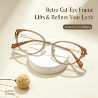Bingkai Kacamata Unisex T5083 B Brand, Gaya Chic dan Berani, Vintage, Fleksibel, Model Cat-eye, Berlapis Emas
