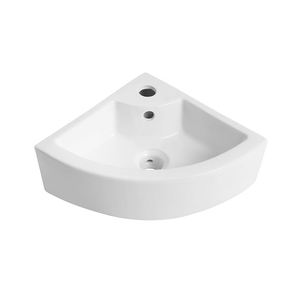 Lavabo de Esquina Moderno, Blanco, de un Solo Orificio, Mini Lavabo Triangular de Cerámica para Baño, Montado en la Pared - Product Image 6