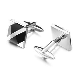 OBジュエリー-シルバーメタル男性ジュエリーカフリンクス白または黒石スプライシングカフリンクス最新スクエアカフリンクスメンズシャツ - Product Image 2