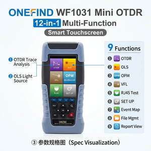 เครื่องทดสอบโทรคมนาคมอเนกประสงค์ Onefind WF1031 Mini Handheld 1310 1550nm 28 26dB OPM VFL OLS RJ45 FTTH Fiber Tracker - Product Image 1