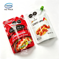 Sachet Doypack à bec verseur, imprimé sur mesure, de qualité alimentaire, anti-fuite, pour l'emballage de sauce chili, ketchup et sauces salade