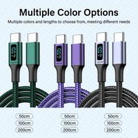 Câble USB Type C vers C PD100W 66W pour téléphone portable, ordinateur portable, câble de charge de données, charge rapide 6A, affichage LED, cordon USBC 0,5M/1M/2M