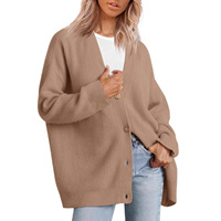 Cardigan en tricot pour femme, col en V, couleur unie, avec doublure en laine, décontracté et polyvalent, boutons, collection printemps