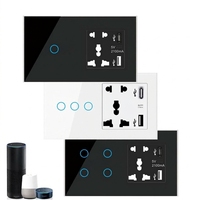 Interrupteur mural intelligent Wifi Tuya de type 147 avec prise murale universelle, port USB et Type C, application Smart Life, commande vocale avec Alexa