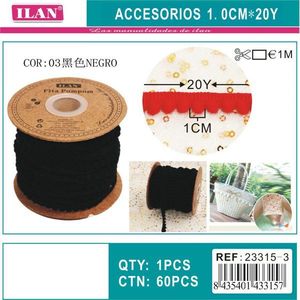 Nastro con pompon Iln, larghezza 1 cm, 20 iarde, nero, per cucito e decorazioni - Product Image 3
