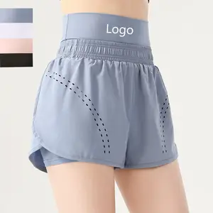 Womens Shorts Casual Wear High-waisted Two Layers Mesh Shorts Quick-drying Fitness Gym Wear Yoga Shorts For Women
