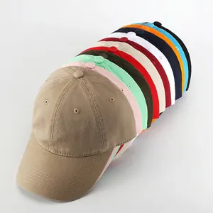 Grosir Logo Kustom 6 Panel Pria Kosong Dicuci Tidak Terstruktur Topi Ayah Profil Rendah, 100% Katun Polos Strapback Topi Bisbol Vintage