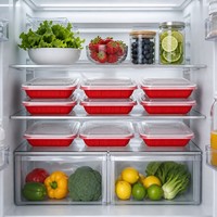 BPA Free Food Grade PP Disposable Lunch Box 300ml F300-175 Red with Leak-Proof Lid Microwavable for Takeout Picnic Catering Use