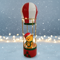 Ornements de Noël en métal LED personnalisables faits à la main, ours en peluche sur ballon à air chaud, artisanat rouge 11,5x11,5x37cm, utilisation en intérieur