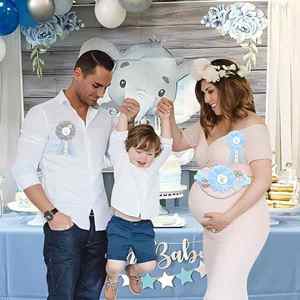 Kit de ceinture de maternité et de baby shower motif éléphant bleu et gris, ceinture ventrale pour baby shower fleuri et épingles de corsage pour future <span class=keywords><strong>maman</strong></span> et future papa - Product Image 3